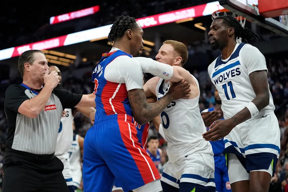 "Chaos Unleashed: Shocking Brawl Between Pistons and Timberwolves Leaves Fans Reeling and 7 Ejected!"